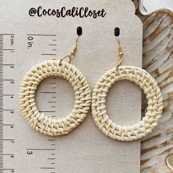 Rattan Hoop Drop Earrings NWT - Picture 5 of 6